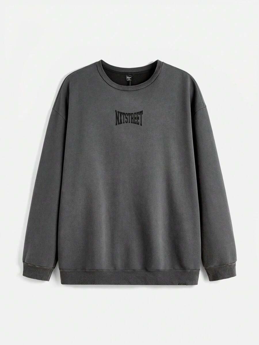 Manfinity VCAY Plus Size Men's Casual Snow Powder Texture Loose Fit Pullover Sweatshirt
