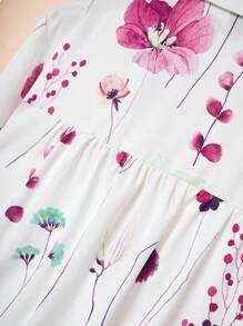 SHEIN Unity Random Floral Print Button Down Long Sleeve Collared Shirt Fall Cloth For Women - Hot Pink - View 3