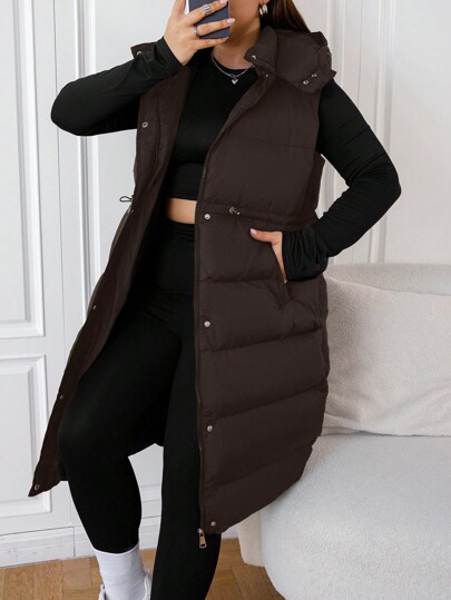 SHEIN EZwear Plus Size Long Hooded Winter Vest Coat Fall Autumn