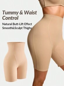 SHAPORA Shaping High-Waisted Mid Thigh Shapewear Short Bottom Body Shaper Butt Lifter-Tummy Waist Thigh Control - Apricot - View 1