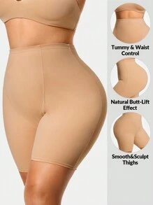 SHAPORA Plus Size Shaping High-Waisted Mid Thigh Shapewear Short Bottom Body Shaper Butt Lifter-Tummy Waist Thigh Control - Apricot - View 1