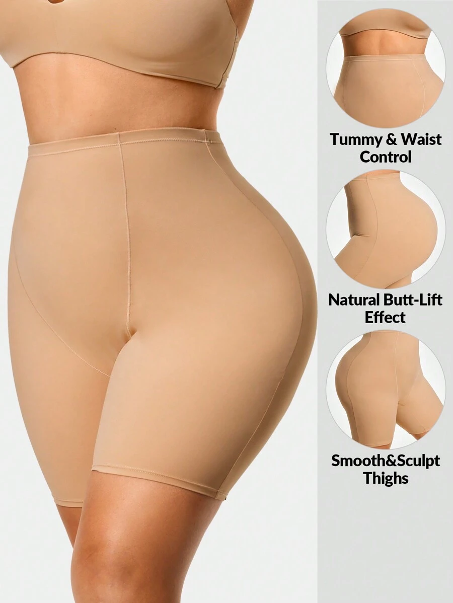 SHAPORA Plus Size Shaping High-Waisted Mid Thigh Shapewear Short Bottom Body Shaper Butt Lifter-Tummy Waist Thigh Control - Apricot - View 1