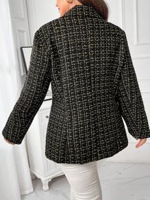SHEIN Clasi Plus Size Women's Fall Autumn Plaid Lapel Collar Long Sleeve Elegant Blazer