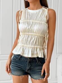 SHEIN EZwear Apricot Satin Sleeveless Blouse For Women