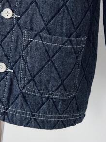 YOUNG BOY Retro Casual Dark Blue Washed Diamond Jacquard Flat Pockets Round Neck Jacket - Dark Wash - View 8