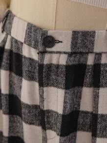 Dreamara Pantalones anchos de pierna ancha de cuadros blanco y negro con doble cintura para mujer talla grande de vacaciones - Multicolor - Ver 4