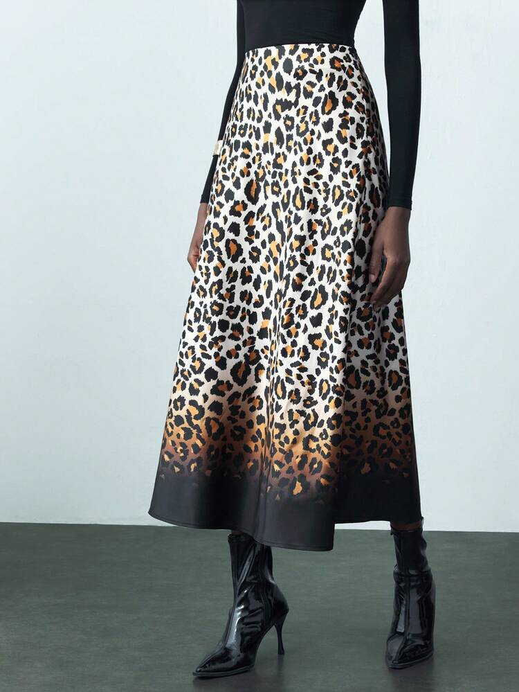 SHEIN Maija Leopard Print Elastic Waist Skirt, Elegant & Comfortable Fashionable Style For Women Spring/Summer