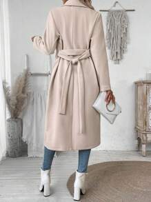 EMERY ROSE Áo khoác nữ cổ đứng tay dài màu trơn thanh lịch có hai túi, mùa đông - Màu Khaki - Xem 2