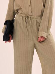 MUSERA Women Striped Linen Tie Waist Beach Trousers Summer Pants Boho Summer Cute Chic Elegant - Green - View 4