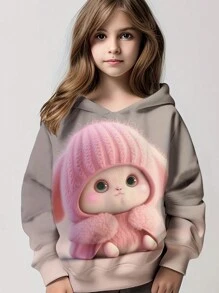 Áo nỉ trùm đầu dài tay in hình thỏ dễ thương cho bé gái, trang phục thể thao thường ngày thời trang - Hồng - Xem 3