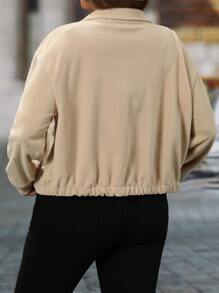 SHEIN LUNE Áo khoác dài tay dệt kim màu trơn Giáng sinh cỡ lớn cho nữ và bốt thường, mùa thu/đông - Màu Khaki - Xem 2