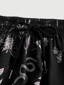 ROMWE 2pcs/Set Plus Size Women Gothic Floral Print Strap Tank Top And Elastic Waist Midi Skirt, Boho Style - Black - View 6