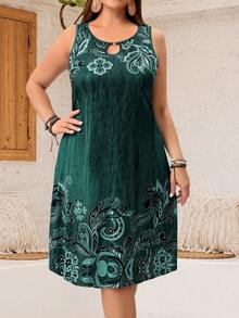 EMERY ROSE Váy in hoa màu xanh cỡ lớn - Màu xanh lá cây đậm - Xem 4