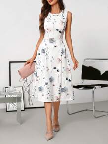 SHEIN Clasi Women Floral Print A-Line Sleeveless White Women Dresses - Multicolor - View 6