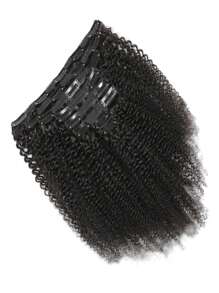 8 piezas de extensiones de cabello humano virgen negro natural rizado afro tipo kinky con clip, extensiones de cabello con trama y extensiones de cabello - Natural Black - Ver 2