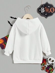 Lemon Design 艺术家可爱幽灵印花卫衣，适合年轻女孩，加厚休闲长袖卫衣，适合秋冬季穿着 - 白色 - 查看 4