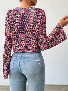 Chiquease Contrast Color Round Neck Casual Long Sleeve Sweater, Knit Pullover Fall Winter - Multicolor - View 2