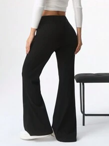 SHEIN EZwear Women's Solid Color Thermal Lined Warm Pants - Black - View 2