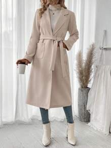 EMERY ROSE Áo khoác nữ cổ đứng tay dài màu trơn thanh lịch có hai túi, mùa đông - Màu Khaki - Xem 6