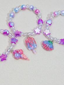 3pcs Girls Star & Ice Cream Charm Beaded Bracelet - Multicolor - View 5