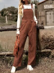 SHEIN LUNE Solid Color Casual Suspender Jumpsuit