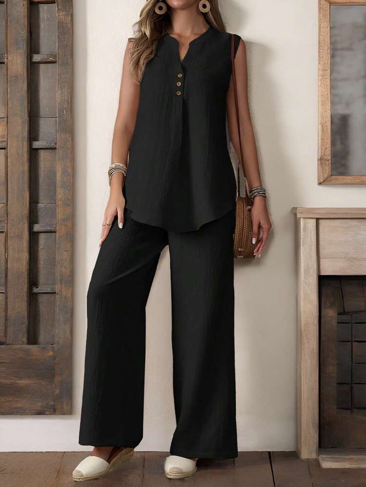 Women's Plus Size Casual Solid Color Tank Top & Pants Set,Summer Outfits For Women Zoo Outfits Women Zip Abaya Zanzea Terno Pants And Blouse Yrack Suits For Ladies Clothes For Ladies Discount Yoga Jumpsuit Coords For Women Pants And Top Casual Linen Outfits For Women Linen Sets For Women Vacation Terno Outfit For Women Pants And Top Special Occasion Elegant Pant Suits For Women