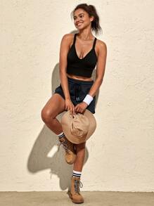 VARSITIE Navy Blue Side Slit High Waist Strap Women Sports Skorts