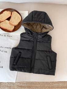 SHEIN Áo khoác nỉ dày màu trơn có mũ trùm đầu cho bé trai - Nhiều màu - Xem 3