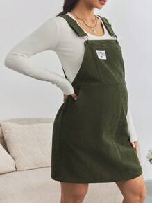 SHEIN Maternity Casual Loose Adjustable Shoulder Straps Dress - Army Green - View 4