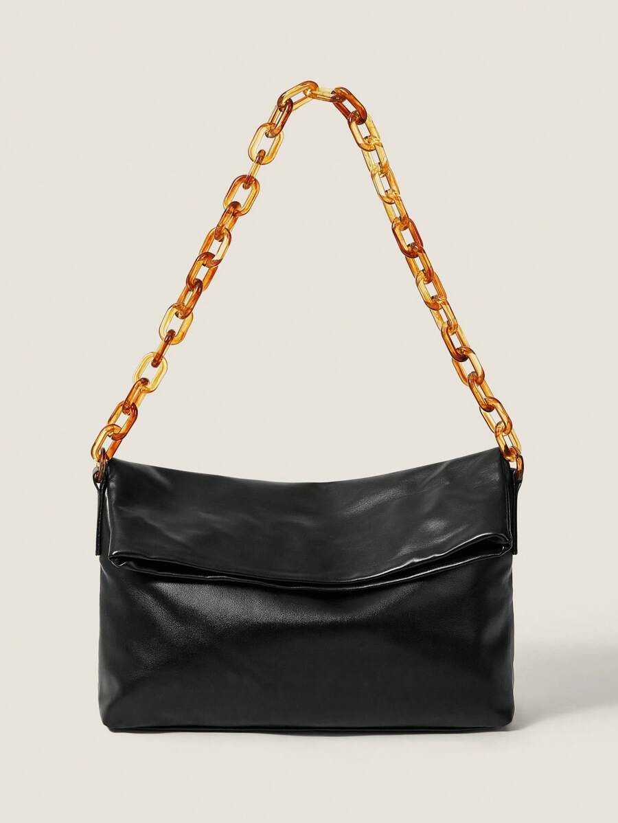 SHEIN BAE Tas Tangan Wanita Portabel Kapasitas Besar Warna Hitam - Hitam - View 1