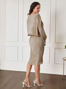 MaterniWear 2pcs Maternity Set: Khaki Top & Loose A-Line Skirt Set, Spring Autumn - Khaki - View 2