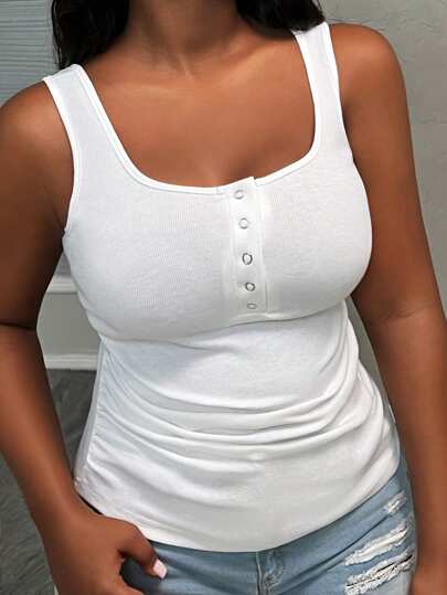 Slaydiva 休闲百搭白色吊带背心，深 U 领和露背，女士大码，学校；老师；返校节