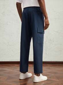 AKNOTIC Business Casual Quần ống đứng lưng thun co giãn dáng Regular Fit cho nam, thích hợp mặc hàng ngày - Xanh đậm - Xem 5