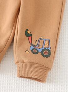 Cozy Pixies 2 Chiếc Xe Đẩy Hoạt Hình Bé Trai Họa Tiết Dệt Kim Mềm Raglan Tay Áo Và Bộ Quần Có Còng - màu nâu - Xem 16