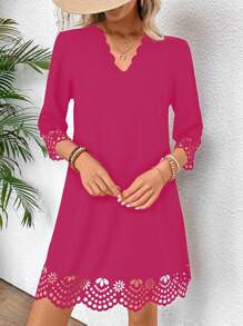 Chiquease Vestido elegante con diseño calado para mujeres - Rosa Fucsia - Ver 4