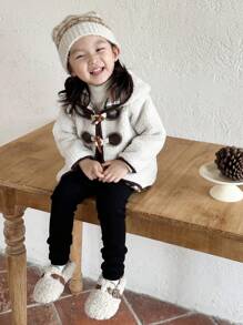 SHEIN Baby Girls Lamb Fleece Plaid Lining Button Design Plus Fleece Thick Jacket, Fashionable For Autumn Winter - Multicolor - View 4