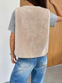 SHEIN EZwear Abrigo sin mangas esponjoso de color liso para damas