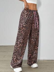SHEIN Unity Leopard Print Splice Low-Waisted Elastic Waist Sweatpants - Multicolor - View 5