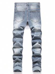 Manfinity Homme Men's Ripped Pocket Casual Straight-Leg Denim Jeans - Light Wash - View 2