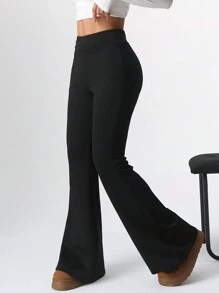 SHEIN EZwear Pantalones acampanados con forro térmico para mujer, corte ajustado
