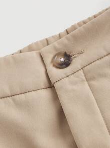 SHEIN MOD 卡其色蓬松卷边直筒裤，冬季女款 - 卡其色 - 查看 3