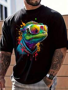 Manfinity Homme Áo thun cổ tròn màu đen họa tiết graffiti thời trang giản dị dành cho nam - màu đen - Xem 2