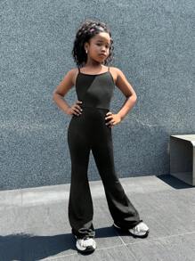 SHEIN Tween 女童休闲针织连体裤和格子纽扣衬衫 2 件套，母女配套服装（2 套单独出售） - 黑與白 - 查看 6