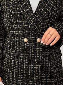SHEIN Clasi Plus Size Women's Fall Autumn Plaid Lapel Collar Long Sleeve Elegant Blazer