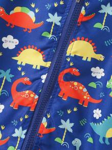 SHEIN Young Girl Casual Hooded Dinosaur Printed Jacket, Spring Autumn - Royal Blue - View 5