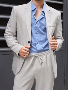 Manfinity VCAY 2pcs Men's Slim Fit Casual Blazer And Trouser Suit Set, Spring Office Wear - Grey - View 1