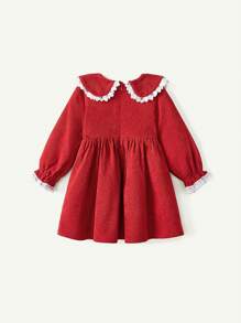 Cozy Pixies Baby Girl Ruffled Peter Pan Collar Lantern Sleeve Waisted Dress, For Christmas - Rust Brown - View 2
