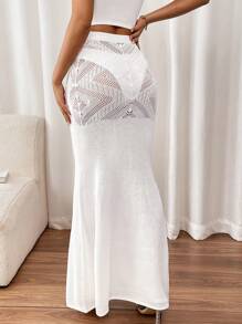 SHEIN Swim 2024 性感沙滩罩衫裹身裙，紧身鱼尾设计，适合女性 - 白色 - 查看 2