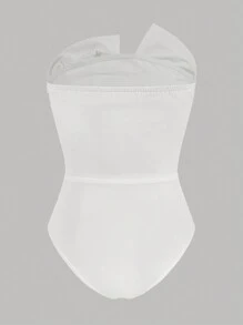 Firerie Body asimétrico con volantes sin tirantes para mujer, para uso diario, vacaciones, boda, citas, festivales de música - Blanco - Ver 3