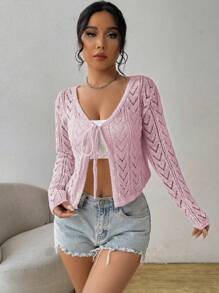 Chiquease Women Hollow Out Front Lace Up Cardigan, Vacation